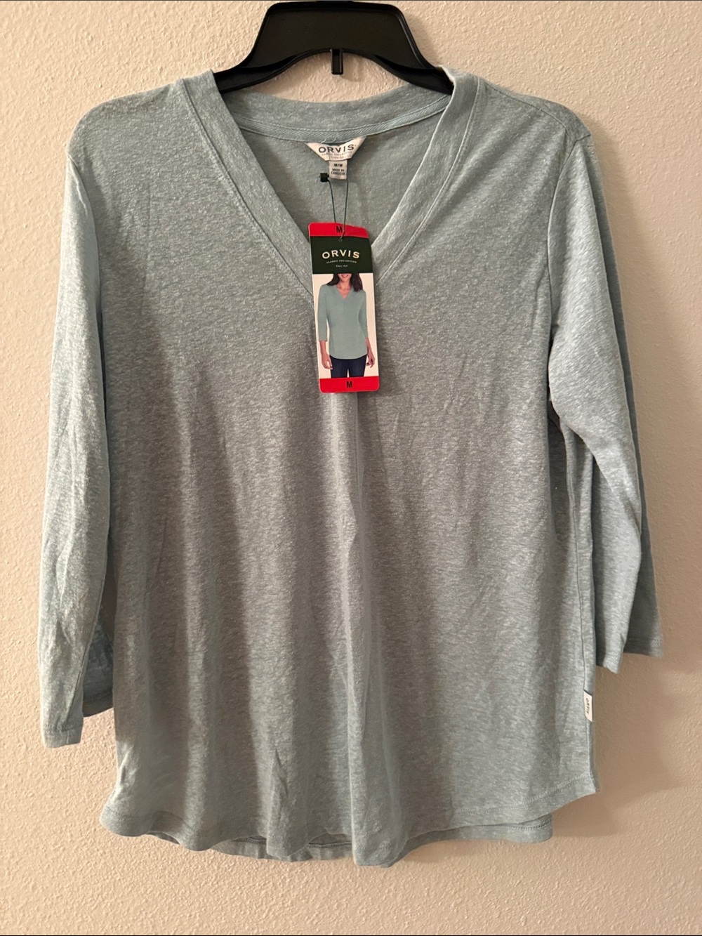 Orvis Women's Pale Aqua V-Neck Long Sleeve Tee